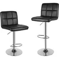 Bigzzia Barhocker 2er-Set, Barhocker mit Kunstleder und Rückenlehne, bis 100kg, Höhenverstellbare, 360° Drehbar, Schwarz