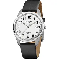 Regent Herren-Titanuhr schwarz Analog F-685 Leder-Armband D2URF685