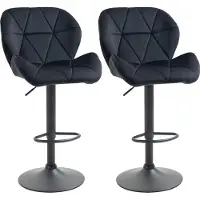 Fortuna Lai 2er-Set Barhocker drehbare Barstühle mit Lehne höhenverstellbar Samt Touch Schwarz, armlos, 51,5x57,5x93-114,5 cm