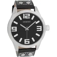 Oozoo Leder Herren-Damen Uhr Analog Quarzuhr Armband schwarz silber D2UOC1004A