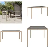 vidaXL Gartentisch 150x90x75 cm Gehärtetes Glas Poly Rattan Beige - Gartentisch - Gartentische - Tisch - Tische
