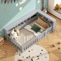 STILVORA Kinderbett 90×200 mit rausfallschutz,Jugendbett mit Steckdose und usb,Tagesbett Schlafsofa ohne Matratze,Grau