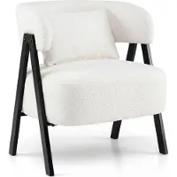 Costway Sessel, Kunstfell Loungesessel mit Lendenkissen & Metallbeinen, Polstersessel bis 150 kg belastbar, bequemer Polsterstuhl, Weiß
