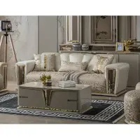 AEA Moderner Couchtisch Wohnzimimermöbel Edelstahlmöbel Holz Design Beige
