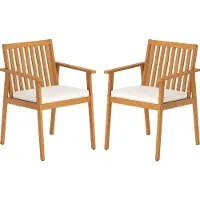 Costway Gartenstühle Akazienholz 2er Set, Holzstühle mit Kissen & Armlehnen, Balkonstühle 180 kg Tragfähigkeit, für Balkon, Garten, Terrasse, Natur