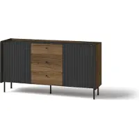 Minio , Kommode "PERETO 5", 150 cm, Walnuss Warmia / San Sebastian / Schwarze matte Farbe