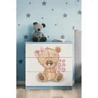 RAUMHIRSCH FURNITURE Kinderkommode mit Schubladen Teddybär Blumen in der Farbe Blau Babydreams