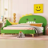 STILVORA Kinderbett 140x200cm Flachbett Doppelbett mit Lattenrost,Jugendbett Einzelbett mit Kopfteil in Dinosaurierform,Grün (ohne Matratze)