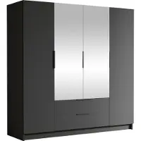 Mirjan 24 Kleiderschrank Sofia II 200, Schlafzimmer, mit Spiegel, Drehtürenschrank, mit Kleiderstange, Modern, Garderobenschrank, Metallgriffe (Farbe: Schwarz + Schwarz)