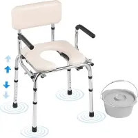 Zerbaco Toilettenstuhl, Nachtstuhl mit Gepolstertem Sitz, Herunterklappbaren Armlehnen, 7-stufig Höhenverstellbar 490-640 mm, Abnehmbarer Eimer, 158,8 kg Belastbar, Tragbare Toilette für Erwachsene