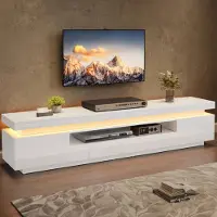 Merax TV Lowboard mit 2 L-förmigen Schränken und 1 Schublade, TV-Ständer mit LED, Hochglanz-Wohnzimmerschrank für bis zu 75 Zoll Fernseher, Weiß