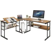 Costway L-förmiger Schreibtisch, Eckschreibtisch aus Holz mit neigbarer Tischplatte, unterem Bücherregal & CPU-Ständer, Zeichentisch Computertisch für Zuhause Büro, 170 x 150 x 75 cm (Walnuss)