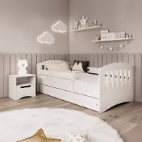 KIDS Collection Kinderbett 160x80 mit Matratze, Rausfallschutz, Lattenrost & Schublade in weiß 80 x 160 Mädchen Jungen Bett Skandi Jugendbett