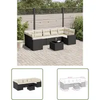 The Living Store 8-tlg. Garten-Sofagarnitur mit Kissen Schwarz Poly Rattan