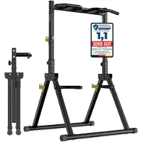 DH FitLife Power Tower Faltbar | Freistehende Klimmzug- & Dip-Station bis 150 kg mit Hantelablagen | Kraftstation Kraftturm für Zuhause