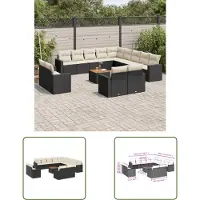 The Living Store 14-tlg. Garten-Sofagarnitur mit Kissen Schwarz Poly Rattan
