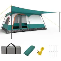 Costway Campingzelt - Für 8-10 Personen - 420 x 305 x 200 cm - Blau/Grün