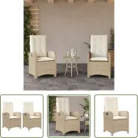 The Living Store Gartensessel mit Kissen 2 Stk. Verstellbar Beige Poly Rattan