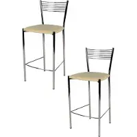 STOCK LINE t m c s Tommychairs - 2er Set moderne Barhocker ELEGANCE für Küche und Esszimmer, robustes Gestell aus verchromtem Stahl, gepolsterte Sitzfläche mit Kunstleder in der Farbe Elfenbein bezogen