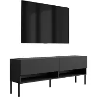 3Xeliving TV-Lowboard 140 cm Mattschwarz, gerade schwarze Beine, 140 × 32 × 52 cm