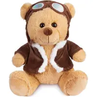 Ed Brubaker Teddybär Pilot mit Fliegerbrille und Pilotenoutfit Braun - 25 cm Teddy in Flieger Uniform - Plüschbär Glücksbringer Kuscheltier - Pilotbär Stofftier