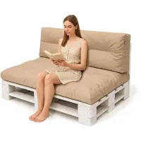 Hobbygarden Wasserabweisende Palettenkissen-Set Flora 2-tlg. – 118x79 cm Sitzkissen + 59x45 cm Rückenkissen – Gartenkissen für Europaletten, , farbe beige