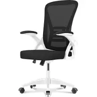 Bigzzia Bürostuhl – Ergonomischer Sitz – Sessel mit 90° klappbarer Armlehne – Lordosenstütze – höhenverstellbar - schwarz und weiß