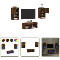 The Living Store 4-tlg. TV-Wohnwand mit LED-Leuchten Räuchereiche