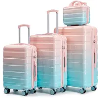 LVHOM 4-teiliges Kofferset Hartschale mit Beautycase, Reisekoffer Set Farbverlauf, Trolley 4 Rollen, Leichtes Handgepäck für Damen Mädchen, Rosa