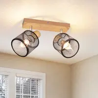 ZMH Deckenstrahler 2 Flammig Holz-E14 Strahler Schwarz Wandstrahler Küchenlampe Vintage Deckenspot LED Wohnzimmer Schlafzimmer Flur Ohne Leuchtmittel