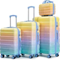 LVHOM 4-teiliges Kofferset Hartschale mit Beautycase, Reisekoffer Set Farbverlauf, Trolley 4 Rollen, Leichtes Handgepäck für Damen Mädchen, Gelb