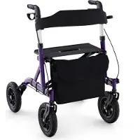 Costway 2in1 Rollator mit Sitz faltbar, Gehhilfe 6-fach höhenverstellbar Gehwagen bis 136kg Alu Lila
