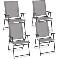 Costway 4er Set Gartenstühle, Hochlehner Klappstühle mit Armlehnen, Balkonstühle, Terrassenstühle bis 150 kg belastbar 58x57,5x95,5cm Grau