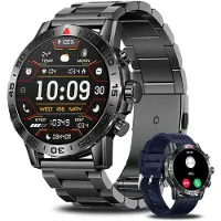 Lige Smartwatch Herren mit Telefonfunktion Schwarz Rund Fitnessuhr Metallarmband und Silikonarmband Herzfrequenz Schlafmonitor Schrittzähler IP67 Android iOS