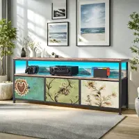 Fortuna Lai TV-Schrank 137 cm mit LED-Beleuchtung, 3 Stoffschubladen & Offene Fächer, 30 x 137 x 78 cm