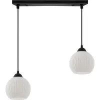 Light11 HOME Riffle Hängelampe Schwarz 2 Flache Weisse Lampenschirme Kugel E27