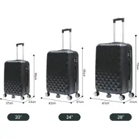 Cheffinger Reisekoffer Koffer 3 tlg Hartschale Trolley Set Kofferset Handgepäck Gepäck Reisetasche ABS-07 Schwarz