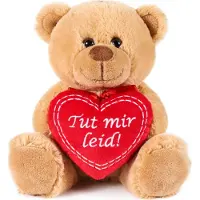 Ed Brubaker Teddybär mit Herz Rot - Tut mir leid! - 25 cm Teddy Plüschbär - Kuscheltier Geschenk für Entschuldigungen - Stofftier Braun