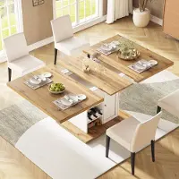 Flieks Esstisch ausziehbarer, Teleskoptisch mit Schrank, Tisch 110-140x80x75 cm, Küchentisch rechteckig, Holzfarbe und weiß