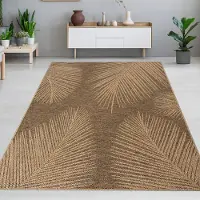 Carpetia Stilvoller In- und Outdoorteppich im tropischen Blättermuster in Beige Braun Größe - 120 x 170 cm