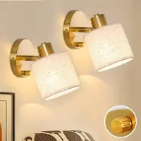 Rosikey 2x Stoff Wandlampe mit Schalter Gold Dimmbar Wandleuchten Innen E27 Modern mit Lampenschirm LED Wandbeleuchtung für Wohnzimmer Schlafzimmer Flur