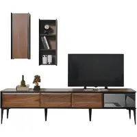 AEA Braunes TV-Lowboard, Modern, Holz, 4 Türen, Freistehend, 210x48x85 cm