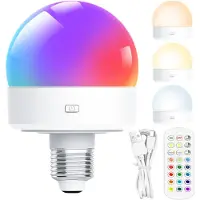 Rosikey 1x Wiederaufladbare Glühbirne mit Fernbedienung,USB Nachtlicht mit Batterie,4W LED Akku Lampe Mit E27-Fassung,15 Farben,Timer,Touch Control Kabellose