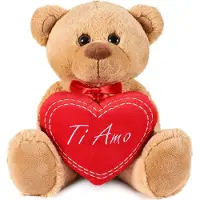 Ed Brubaker Teddy Plüschbär mit Herz Rot - Ti Amo - 35 cm - Teddybär Plüschteddy Kuscheltier Schmusetier - Braun Hellbraun