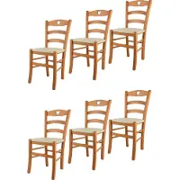 STOCK LINE t m c s Tommychairs - 6er Set Stühle CUORE für Küche und Esszimmer, Robuste Struktur aus lackiertem Buchenholz im Farbton Honig und gepolsterte Sitzfläche mit Kunstleder in der Farbe Elfenbein bezogen