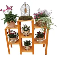 Promadino Blumenständer "Blummentreppe Etagerie", braun (honigbraun), B:98cm H:88cm T:32cm, Holzwerkstoff, Pflanzgefäße, Blumenständer, BxTxH: 98x32x88 cm
