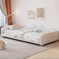 Sweiko Kinderbett Polsterbett 90x200cm, Schlafsofa Bettgestell Teddystoff Multifunktionales weiches Bett mit Rückenlehne und Armlehnen Jugendbett Gästebett Weiß