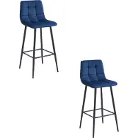 Leobert Valora ARCETO Hocker - Marineblauer Samt & Schwarze Beine x2 | Elegantes marineblaues Hockerpaar