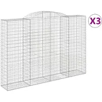 vidaXL Gabionen mit Hochbogen 3 Stk. 300x50x200/220cm Verzinktes Eisen