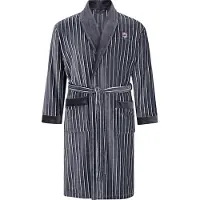 Jan Vanderstorm Hausanzug "Bademantel RODIN" Gr. 6XL, grau (grau gestreift), 6XL, Obermaterial: 90% Baumwolle CO. 10% Polyester COOLMAX PES(Coolmax)., Hausmäntel, Hausanzug